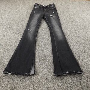 Flying Monkey Jeans Womens 24 Dark Black Denim High Rise Flare Bell Stretch Boho